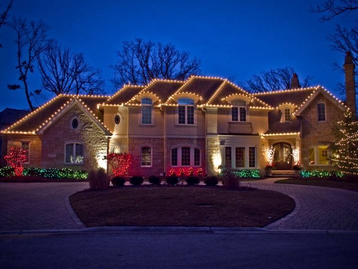 Warm white roofline on a two-story