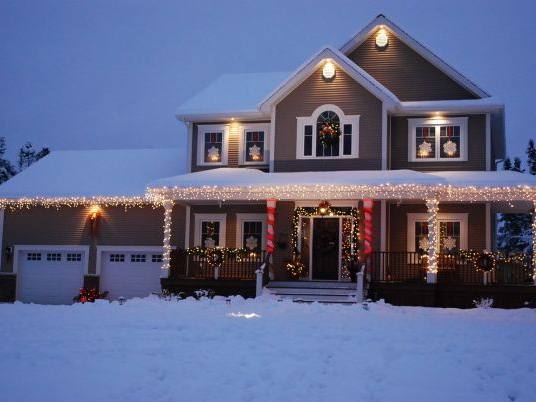 Crisp white roofline in fresh snow