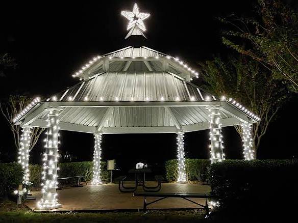 A lit pavilion for a community space