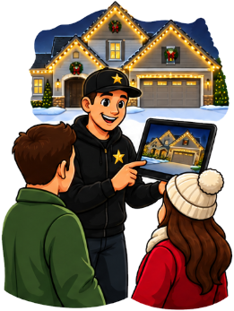 A Gold Star designer showing a lit-home mockup to a couple