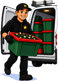 A Gold Star crew member loading a storage tote into the van